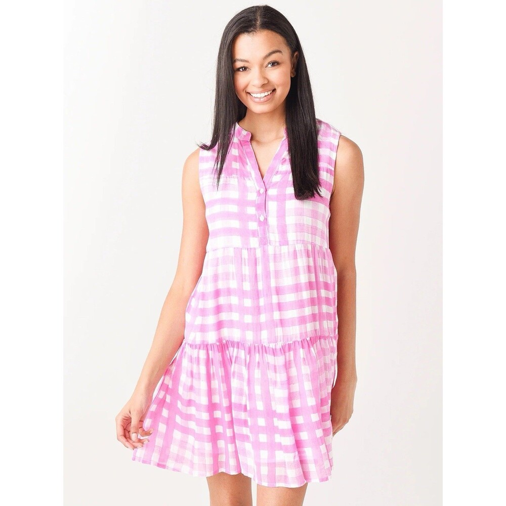 Sleeveless Pink Gingham Midi Dress Oliphant